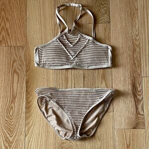 Kenneth Cole New York Neutral Crochet Bikini in Light Beige